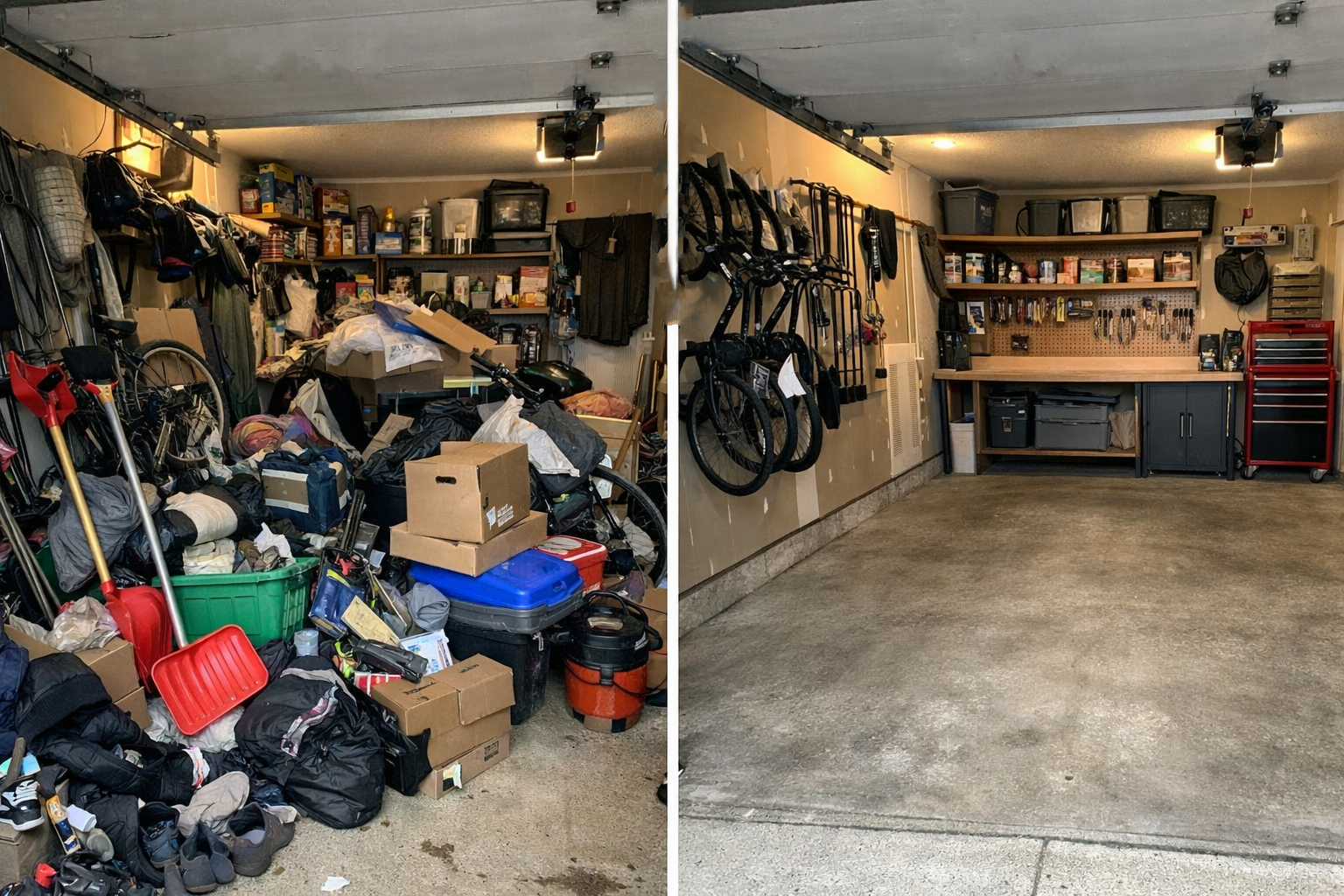 Before and after junk removal by Clean Way